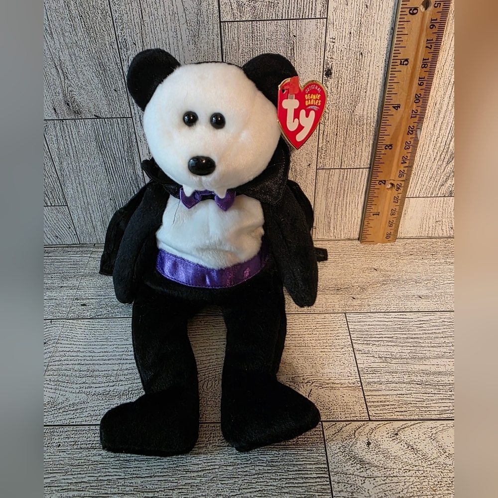 Ty Count Black and White Stuffed Bear with Purple Accents